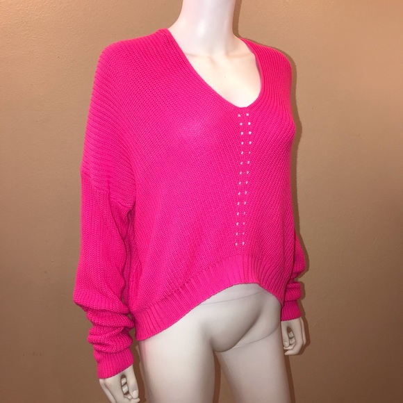 Rue21 Sweaters - Rue 21 Hot Pink Slouchy Sweater On Off Shoulder